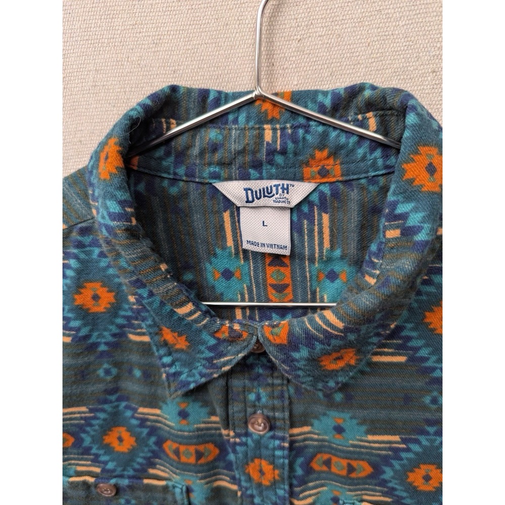Duluth Trading Co Flannel Shirt Womens Large Teal Southwestern Aztec 3237-30 - Picture 3 of 14